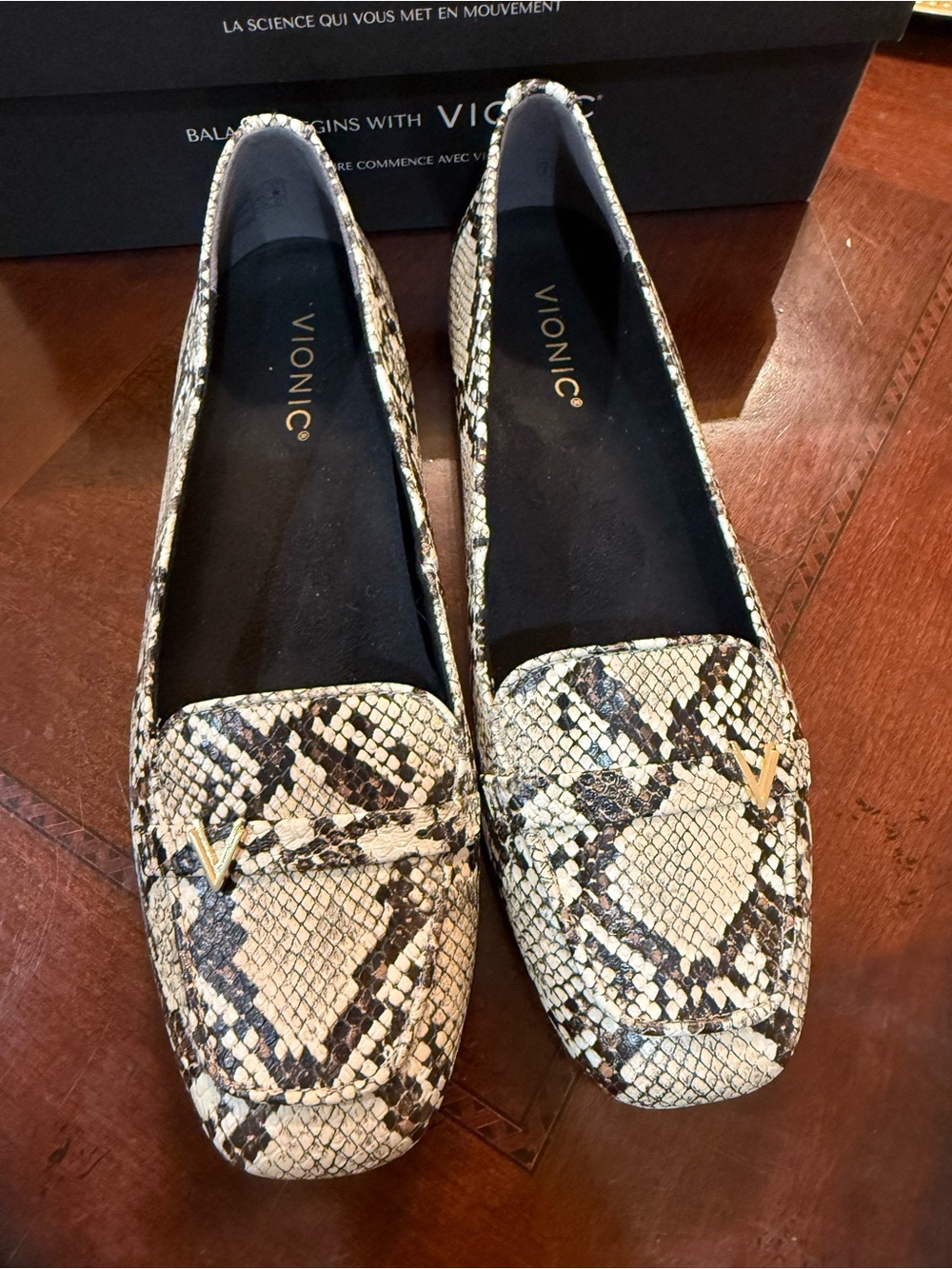 Vionic Snake-Print Loafers in Beige & Black